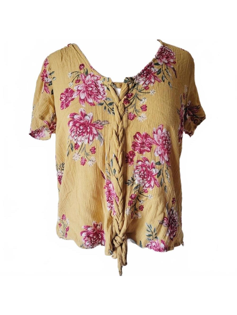 Pink Republic Mustard Yellow Floral Print Top Size Medium